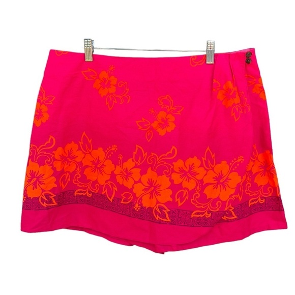 VTG Hilo Hattie Hawaiian Hibiscus Floral Wrap Skort Bright Pink Orange XL GUC - Picture 1 of 10